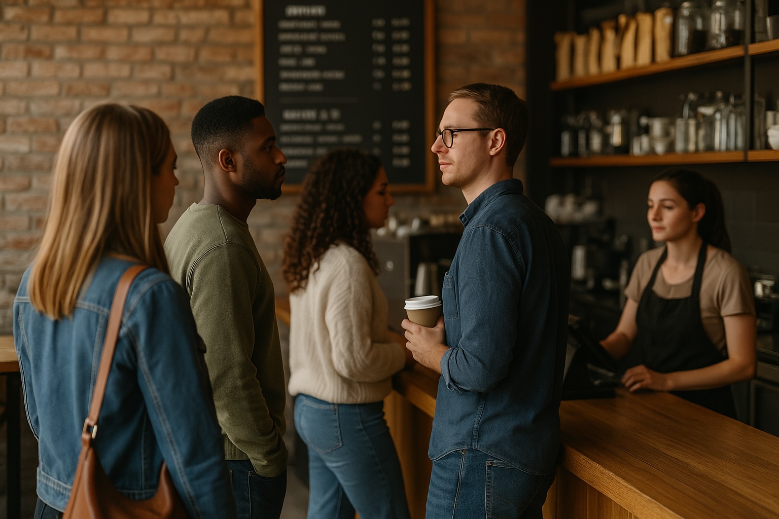 Long line at a coffee shop